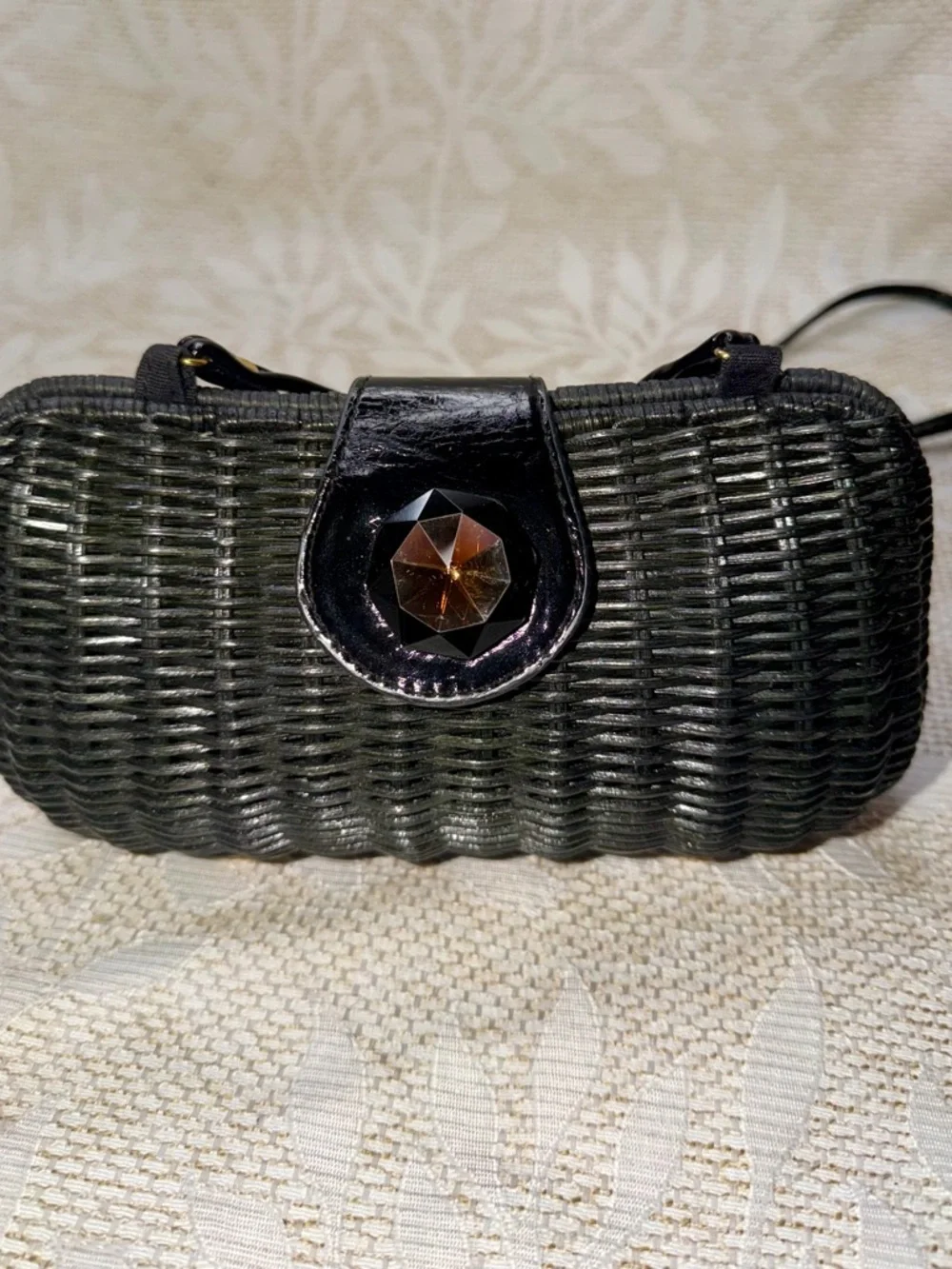 Boho Woven Black Clutch/ crossbody Bag with Faceted Accent vintage